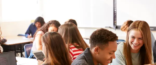 A classroom of students working together