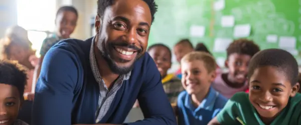 Teacher smiling students